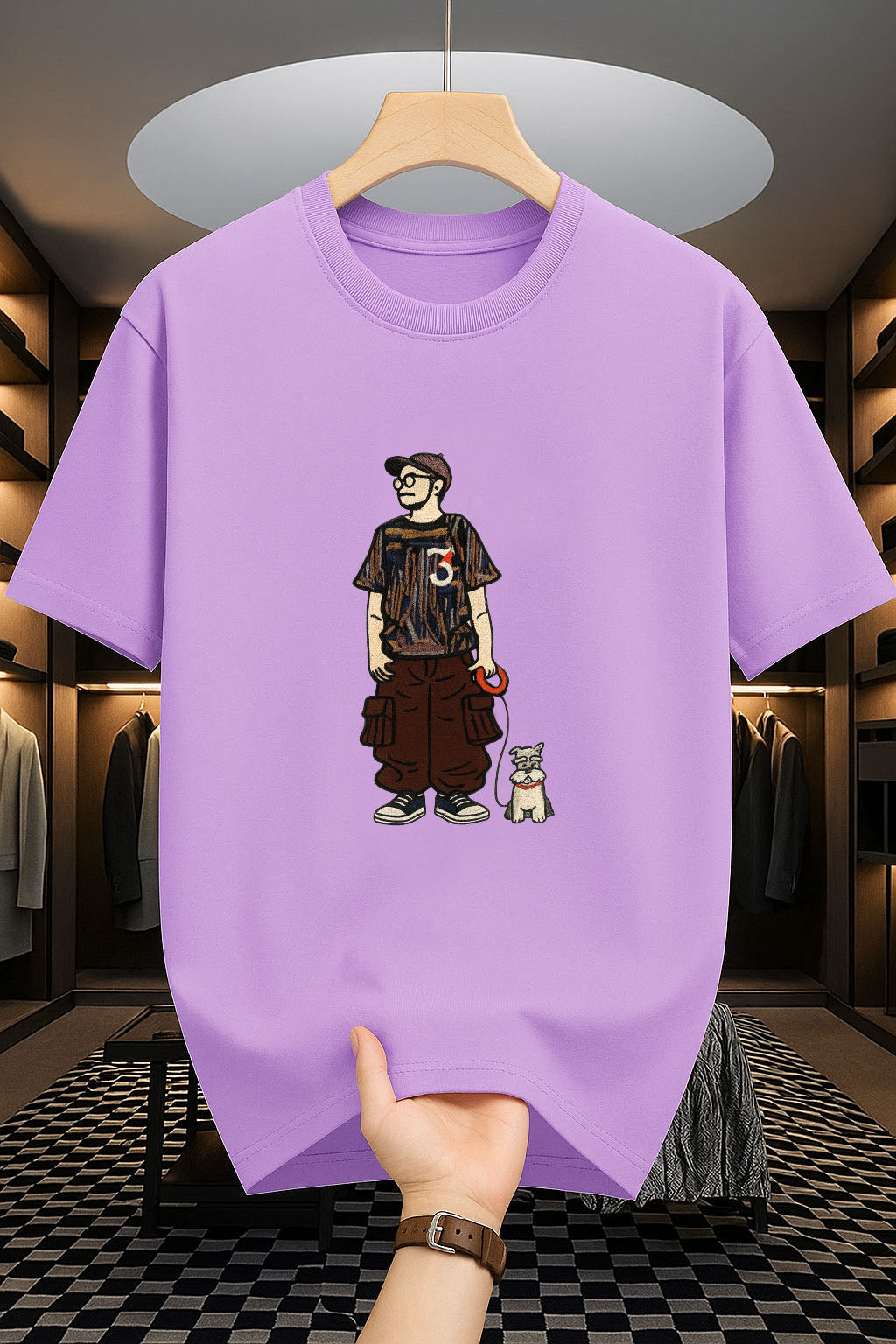 Drop Shoulder Print T-Shirt - Dog Companion Design