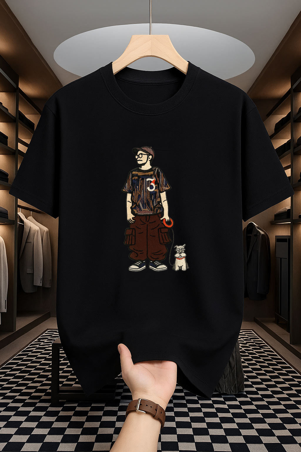 Drop Shoulder Print T-Shirt - Dog Companion Design