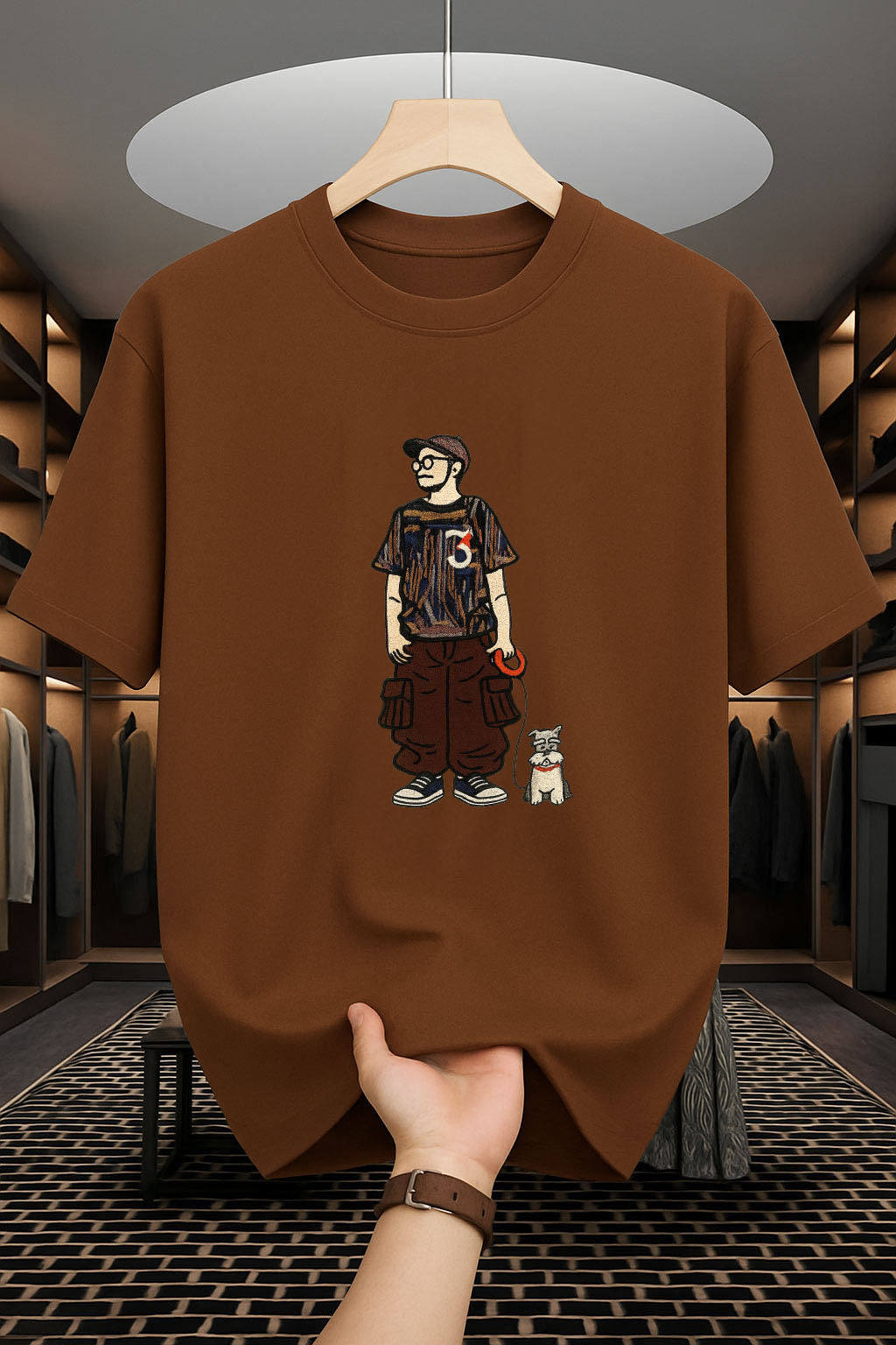 Drop Shoulder Print T-Shirt - Dog Companion Design