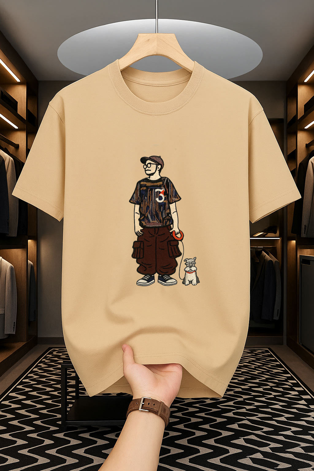 Drop Shoulder Print T-Shirt - Dog Companion Design