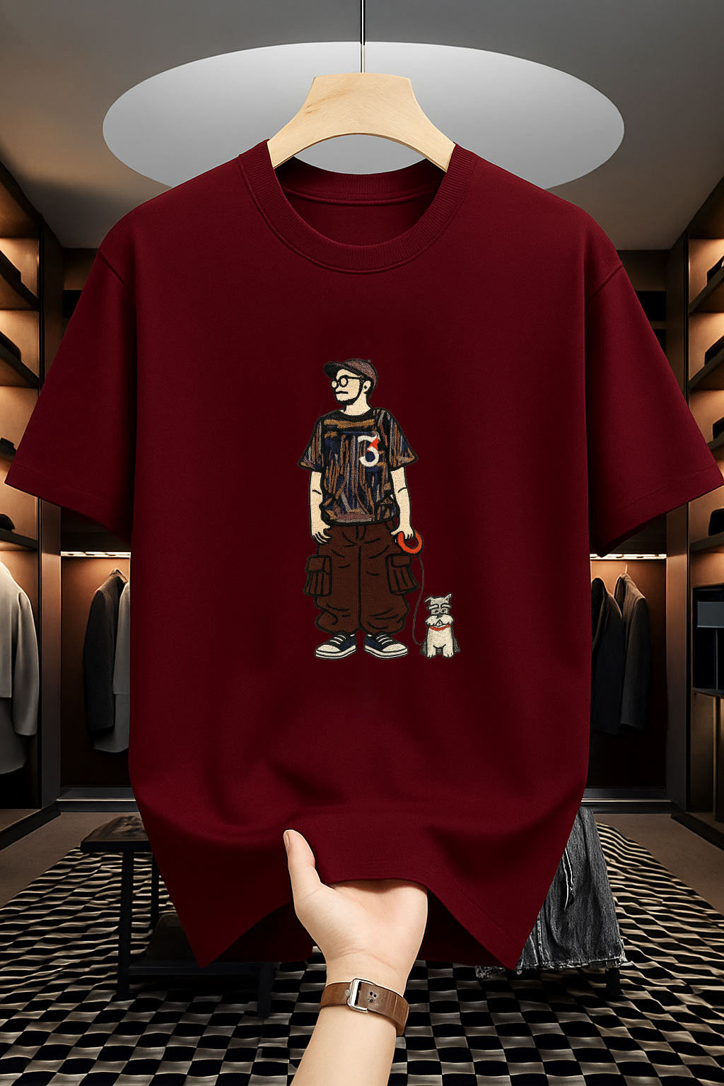 Drop Shoulder Print T-Shirt - Dog Companion Design
