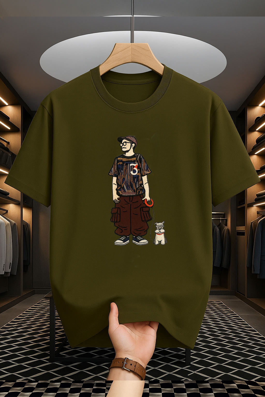 Drop Shoulder Print T-Shirt - Dog Companion Design