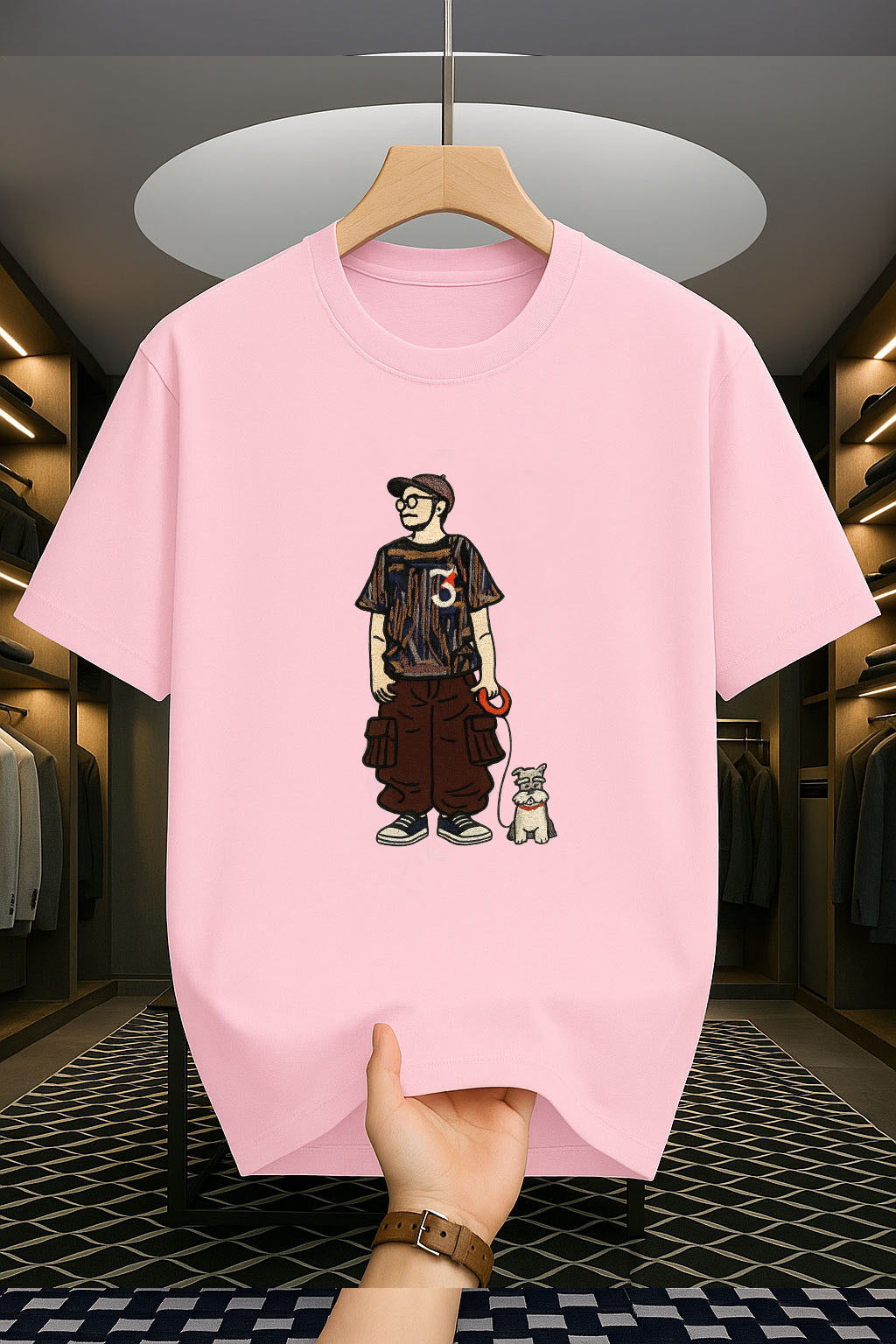 Drop Shoulder Print T-Shirt - Dog Companion Design