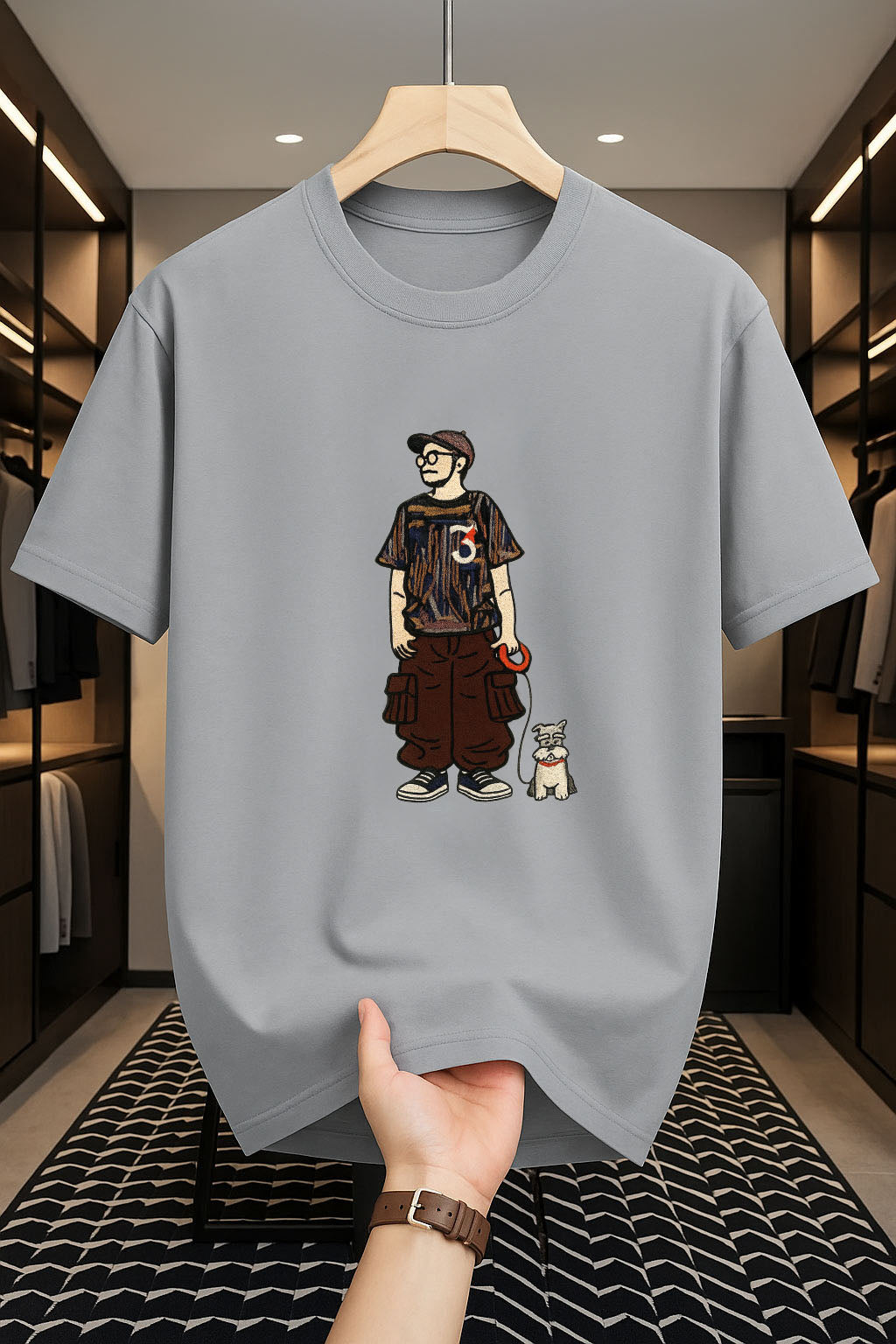 Drop Shoulder Print T-Shirt - Dog Companion Design
