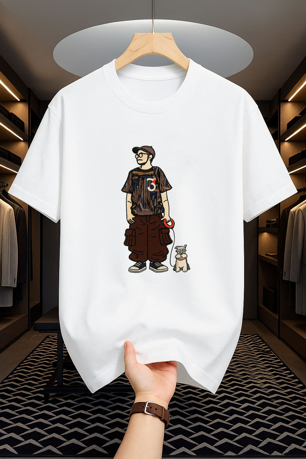 Drop Shoulder Print T-Shirt - Dog Companion Design