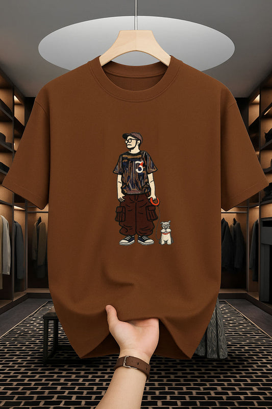 Drop Shoulder Print T-Shirt - Dog Companion Design