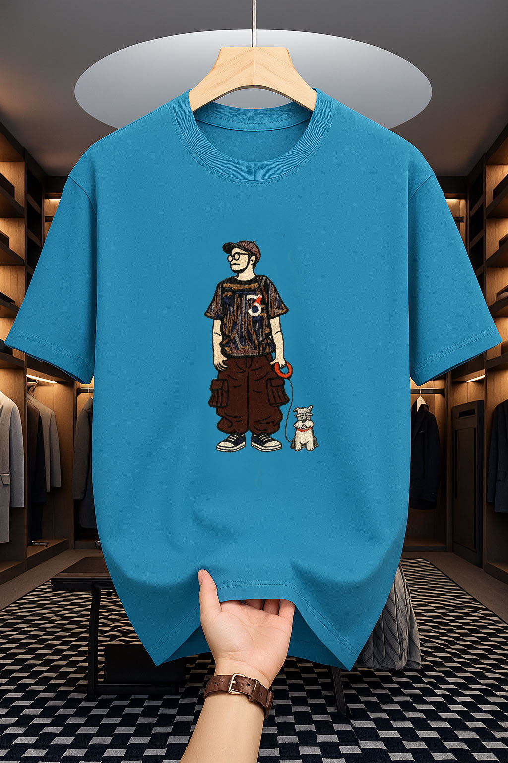 Drop Shoulder Print T-Shirt - Dog Companion Design