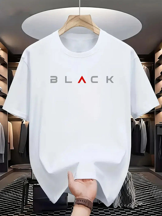 Drop Shoulder Print T-Shirt - Black Design white